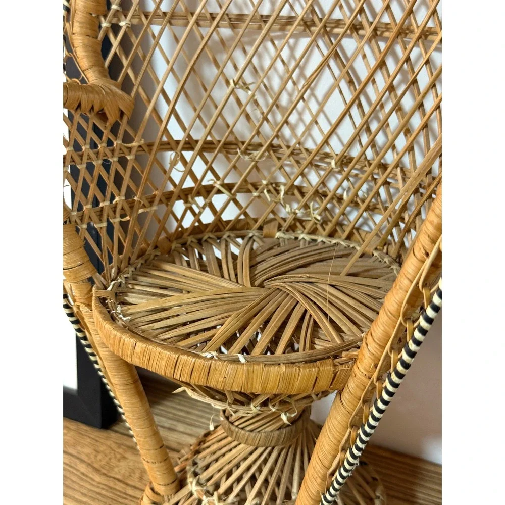 Vintage Mini Peacock Chair Wicker Rattan Boho Doll Plant Display